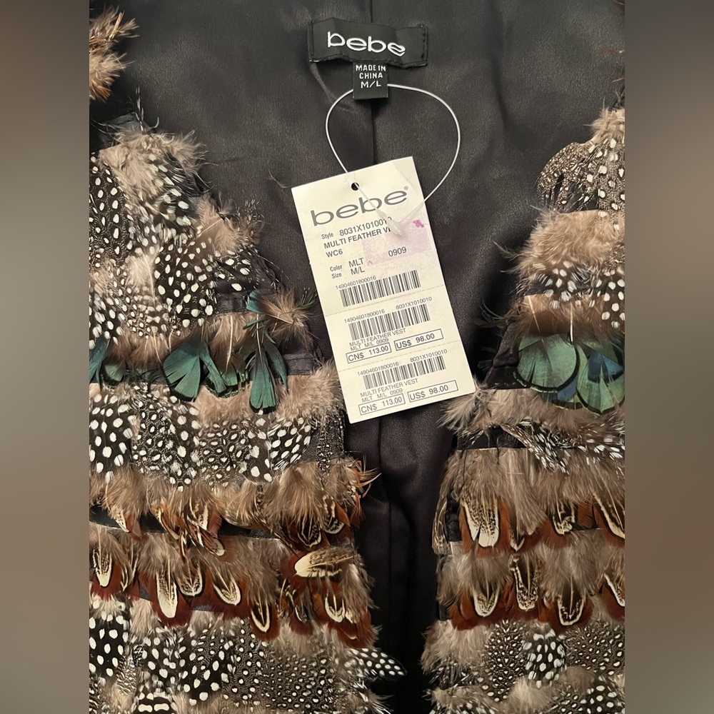 BEBE Multi Feather Vest - Multicolor M/L NWT - Picture 8 of 13